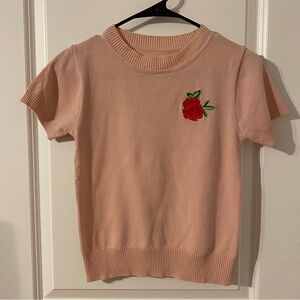 Pink Shirt with Rose Embroidery